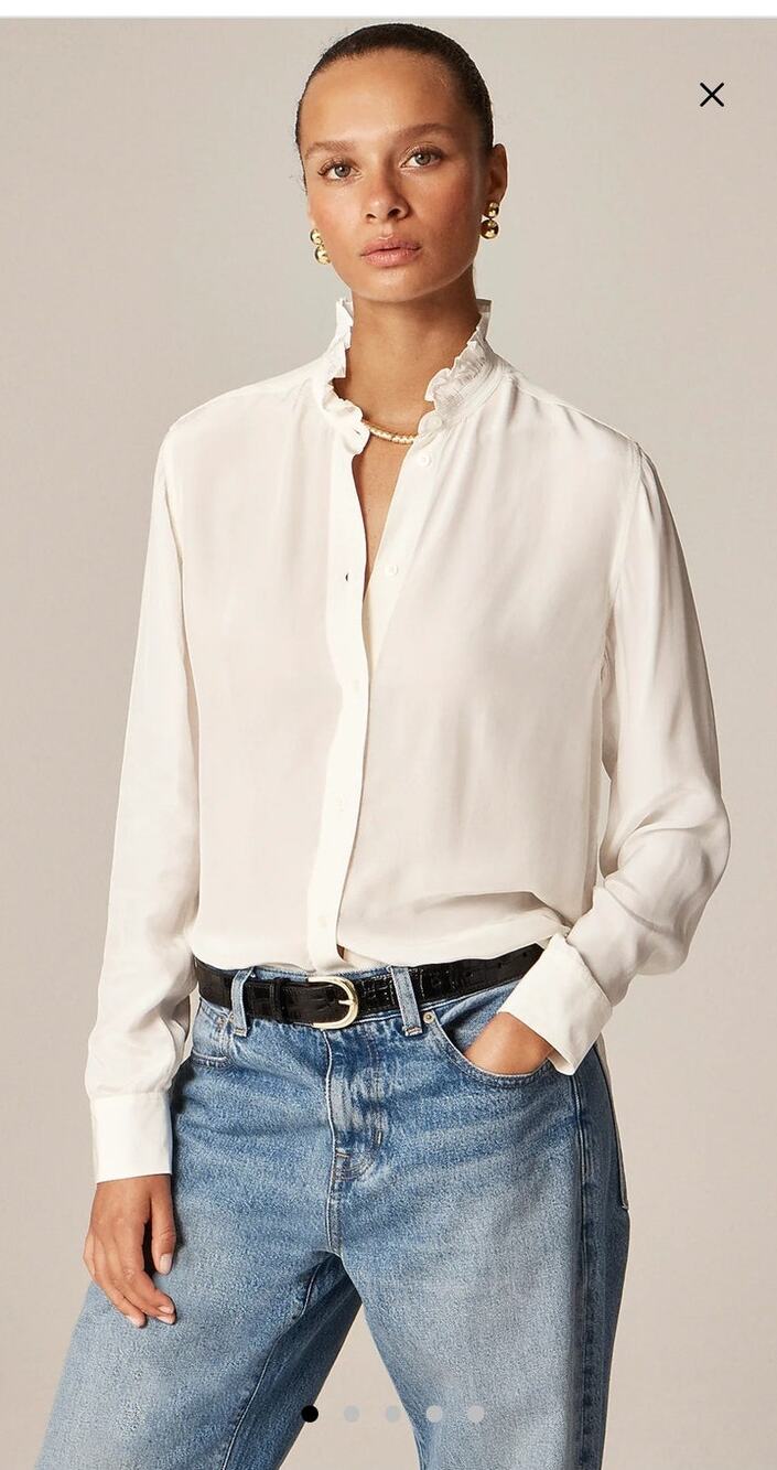 NWT J. Crew Jules Ruffle-Collar Button-Up Shirt In Crepe De Chine Ivory 4 *Flaw